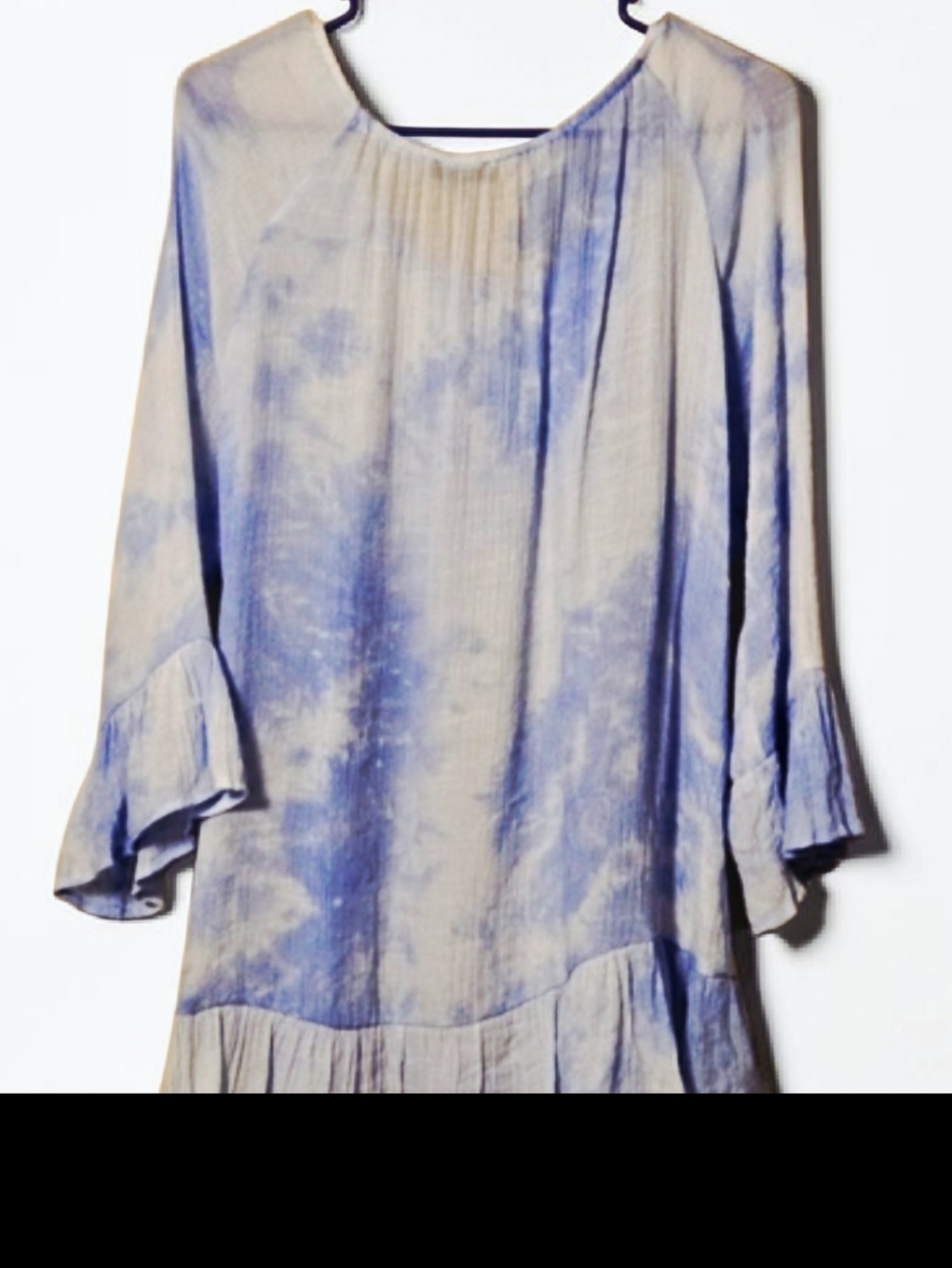 Women's HANNAH Blue White Tie-Dye Boho Tunic Top 1X - Picture 2 of 4